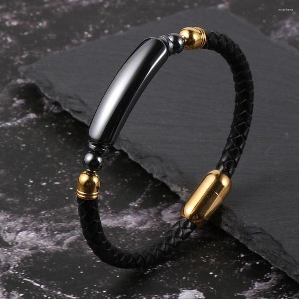 Bracelets porte-bonheur 2023 mode femmes hommes cuir de vachette naturel hématite Tube en acier inoxydable boucle bracelet bijoux cadeaux