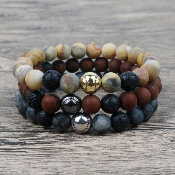 Bracelets porte-bonheur 2023 pierre d'onyx naturelle givrée perlée pour femmes Baseball hommes bijoux de sport Pulseira Masculina LY-11