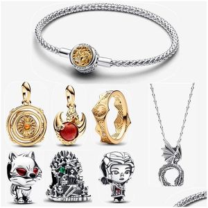 Pulseras con dijes 2023 Diseñador de Halloween para mujeres Joyería DIY Fit Pandoras Pulsera Pendiente Anillo de oro Juego Dragones Collar de cristal Fa Otonm