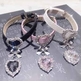 Charm Bracelets 2023 Harajuku Shiny Rhinestone Colorful Heart Charms Bowknot Pulsera para mujeres niñas Sweet Y2K Cool Pink Leather Bangle