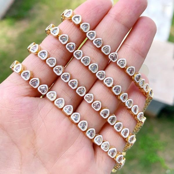 Pulseras de encanto 2023 Moda de alta calidad Chapado en oro Micro Pave Clear CZ Esmalte blanco En forma de corazón Cadena de tenis Pulsera Brazalete Mujeres