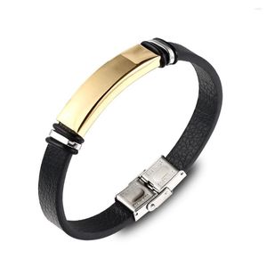 Pulseras con dijes 2023 joyería negra suave brillante Acero inoxidable Pulsera de cuero hombres Vintage titanio Cuff Pulsera Hombre