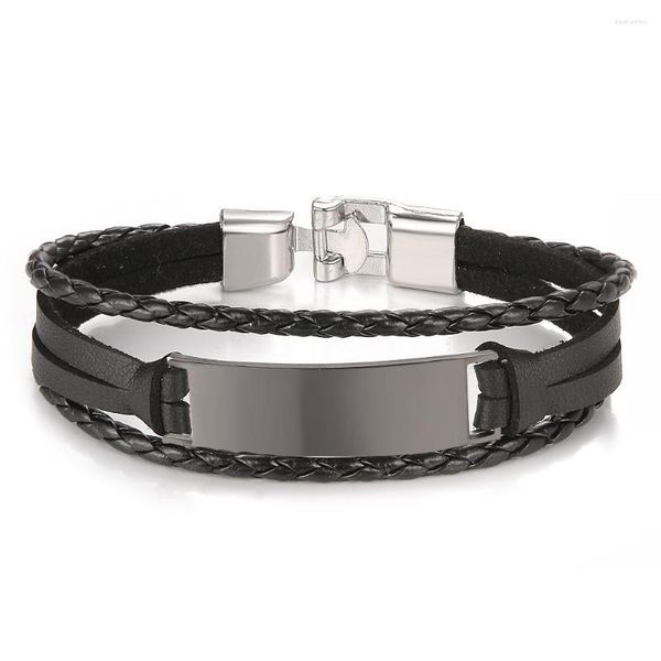 Bracelets de charme 2023 Bijoux en acier inoxydable Bracelet en cuir à tissage lisse Vintage Titanium Multi Layer Cuff Hommes Pulseras