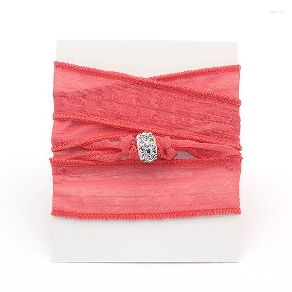 Charm Bracelets 2023 Pulsera multifuncional 10 colores Sari Silk Ribbon Wrap Yoga con Crystal Disco Ball Moda Mujer Pulsera Drop