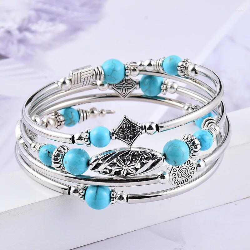 Bracelets de charme 2023 Naturel Turquoise/Tigereye Winding Bracelet Multi-Cercle Couches Pierre Perlée Pour Femmes Filles Bijoux