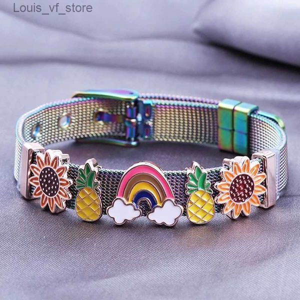 Bracelets de charme 2023 nouvelle plume tournesol avocat glisser bracelet à breloques avec perles de fruits en acier inoxydable maille Bracelet Bracelet pour femmes hommes cadeau T231213