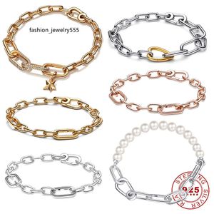 Bedelarmbanden 2023 Nieuwe originele 925 Sterling Silver Me Pearl Link Chain Bracelet Star Heart Connector Armbanden Sets Pandora Me armband en ketting