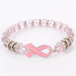 Bedelarmbanden 2023 oktober borstkanker bewustzijn roze lintglas kralen Bracelet jubileum love dames cadeau met organza tas prl007