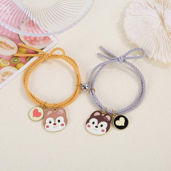 Pulseras con dijes 2023 Romántico 2 unids / par Imán Pareja Pulsera para los amantes Lindo Dibujos animados Pareja a juego Braslet Amistad Joyería Cumpleaños