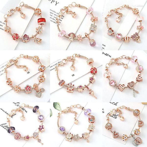 Bracelets de charme 2023 Rose Gold Love Heart Extension Chain Lady Bracelet DIY Champignon Cristal Pendentif Woens Cadeaux
