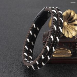 Bracelets de charme 2023 Simple fait à la main multicouche en cuir tissé Bracelet hommes alliage fermoir magnétique bijoux en gros goutte