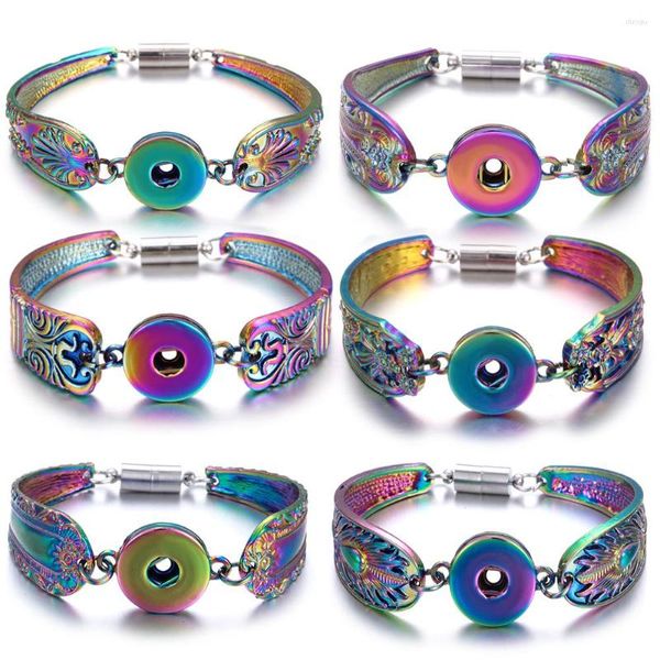 Bracelets porte-bonheur 2023 bouton pression bijoux Bracelet Vintage coloré magnétique métal 20mm 18mm boutons jonc pour les femmes