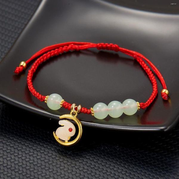 Bracelets porte-bonheur 2023 Style Glod couleur lune Imitation un Jade lièvre tissé main corde Bracelet mignon perle fête accessoires cadeau