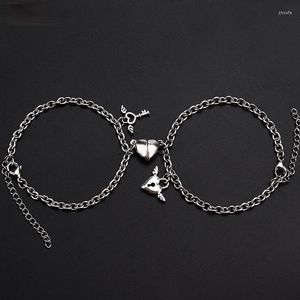 Bracelets de charme 2023 Titanium Steel Lovers Bracelet Simple Coeur Aimant Phase Lock Key Hommes et Femmes Angel Wing Pendentif Bijoux