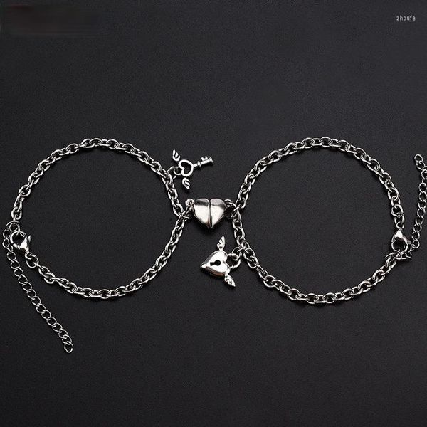 Pulseras con abalorios 2023, pulsera para amantes de acero y titanio, llave de bloqueo de fase con imán de corazón Simple, colgante de ala de Ángel para hombres y mujeres, joyería