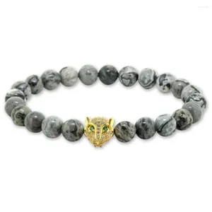 Bracelets de charme 2023 Bijoux de qualité supérieure en gros 8mm gris veiné photo pierre naturelle perle macro inserts zircon léopard hommes