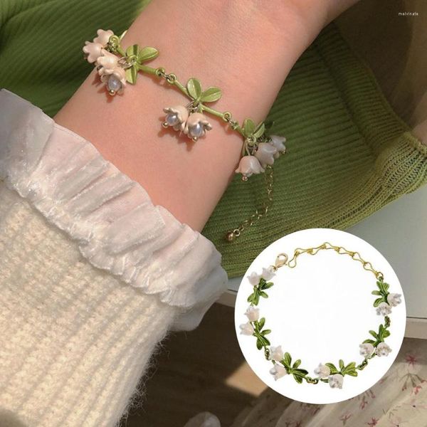 Bracelets de charme 2023 Trendy élégant Bell Orchids Colliers ras du cou pour femmes fleurs blanches vert émail plante collier de perles bijoux de mariage