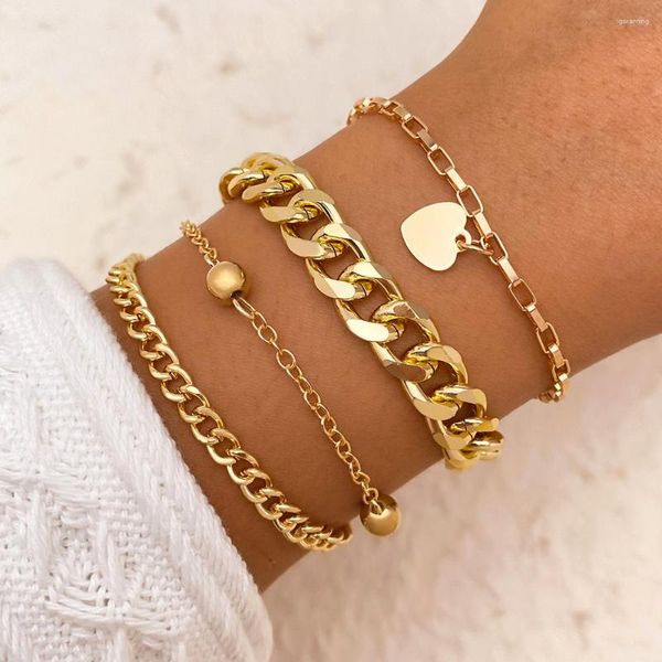 Charm Bracelets 2023 Trendy Geometric Link Chain Bracelet Set For Women Gold Color Leaves Heart Star Pendant Girls Jewelry