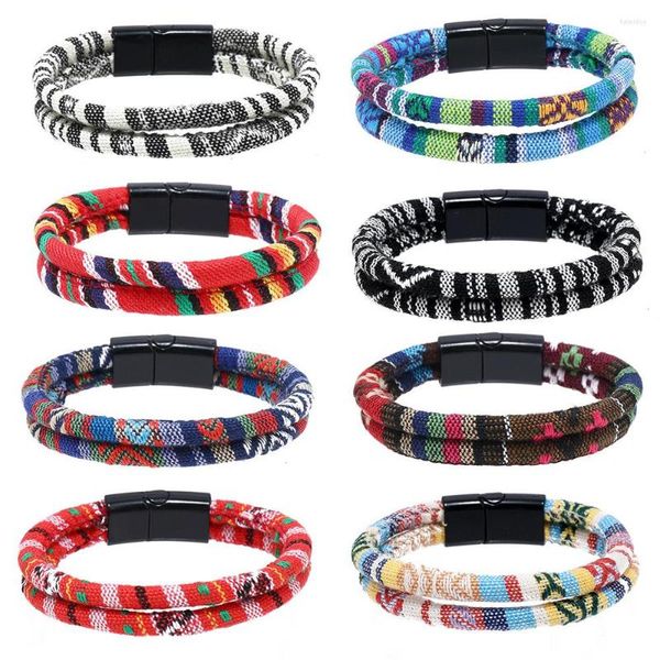 Pulseras con abalorios 2023, pulsera envolvente de cuerda de tela Tribal étnica en capas de moda para Hombre y mujer, tela Bohemia de verano para Pulseras de Hombre