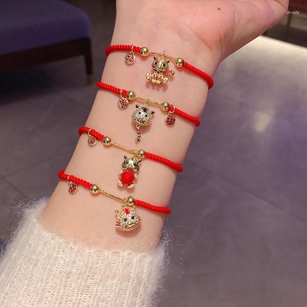 Pulseras con dijes 2023 año de la suerte de moda tigre cuerda roja brazaletes ajustables para mujeres Pulseira pulsera amigos regalos de cumpleaños