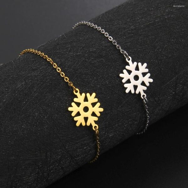 Bracelets de charme 2023 Trendy Titanium Hollow Out Snowflake Bracelet Femmes Chaîne en acier inoxydable pour bijoux cadeau elle