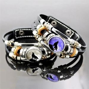 Bedelarmbanden 2023 Vintage Gelaagde Lichtgevende Volle Maan Wolf Armband Mannen Vrouwen Glas Gem Po Dier Voor Jongens Meisjes Kerstcadeau