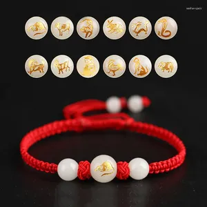 Bracelets de charme 2024 Bracelet de perles de zodiaque de style chinois Bonne chance String rouge pour femmes Bijoux Bijoux en corbelle cadeau d'anniversaire