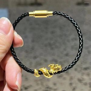 Charm Armbanden 2024 Ontwerp Handgemaakte Gouden Kleur Draak Armband Ongebruikelijk Dier Teken Zwart Touw Ketting Voor Mannen Vrouwen Minnaar Sieraden