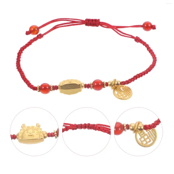 Bracelets de charme 2024 Dragon tressé Bracelet perlé brin chinois chanceux bénédiction signe animal rouge cordon bijoux année cadeau