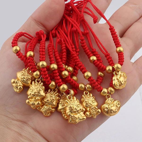 Pulseras de encanto 2024 Dragón Año Lucky Cuerda Roja Trenzada Zodiaco Atrae Fortuna Joyería de moda hecha a mano Regalos