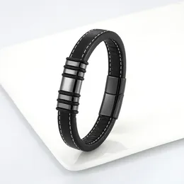 Bracelets de charme 2024 Fashion Simple Punk Style 5 Anneau en acier inoxydable Bracelet classique Bracelet Black Wide Leather Corde