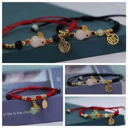 Bracelets de charme 2024 Lucky Zodiac Jade Bracelet Simple Rouge Noir Corde Tissée Pour Les Femmes Amant Amis Anniversaire Bijoux Cadeau