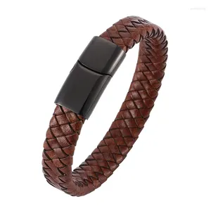 Bracelets de charme 2024 hommes bijoux vintage Bracelet en cuir marron noir boucle magnétique mâle bracelet Pulsera Hombre PD0020