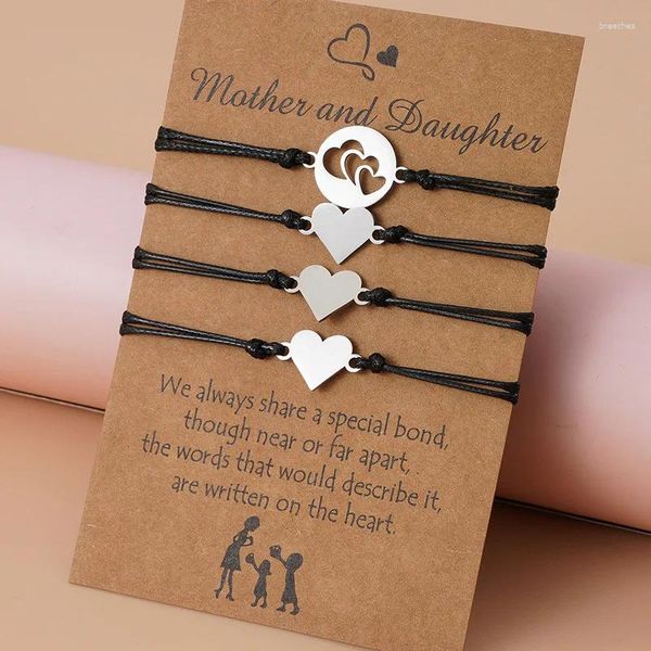 Bracelets de charme 2024 fête des mères en acier inoxydable creux amour carte parent-enfant bracelet tressé ensembles de bijoux