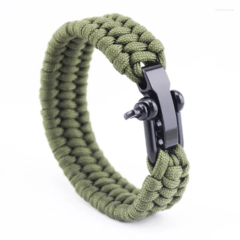 Bracelets de charme 2024 Camping en plein air Paracord Survival Bracelet de corde tressée Hommes Noir Acier inoxydable Fermoir réglable Pulsera Hombre