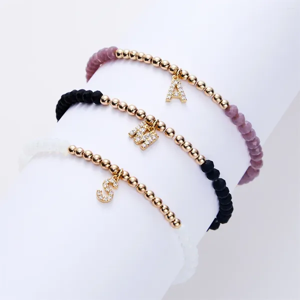 Pulseras de encanto 2024 Pave Zircon Pulsera de letras para mujeres Cuentas simples Cuerda ajustable DIY Accesorios de pareja Regalos de joyería