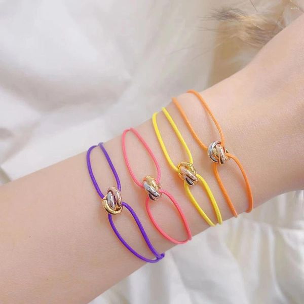 Pulseras de encanto 2024 Pulsera de cuerda Pequeño círculo de tres colores Cadena de cera Cadena de mano ajustable para mujeres Joyería de fiesta de vacaciones