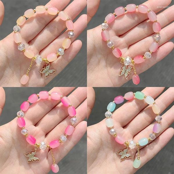 Bracelets de charme 2024 Bracelet en perles de papillon sucré pour femmes filles rose violet imitation jade bohème cristal bijoux de bijoux d'anniversaire