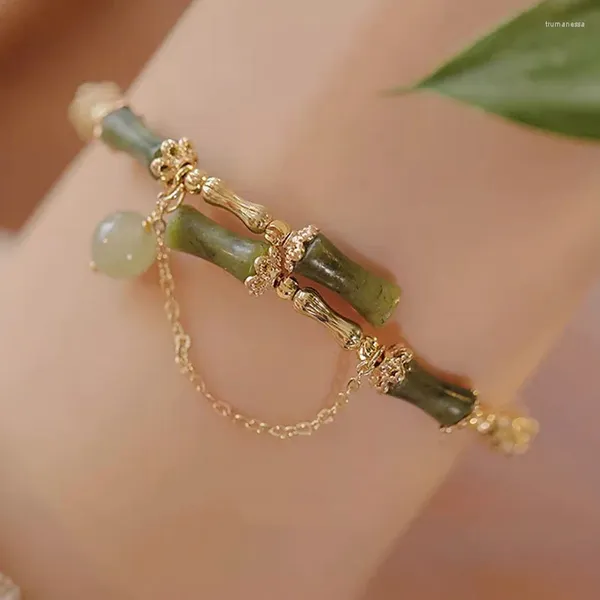 Bracelets de charme 2024 Tendance Vert Jade Bambou Joint Bracelet Pour Femmes Hommes Romantique Lily De La Vallée Pendentif Chaîne Cadeau De Fête De Mode