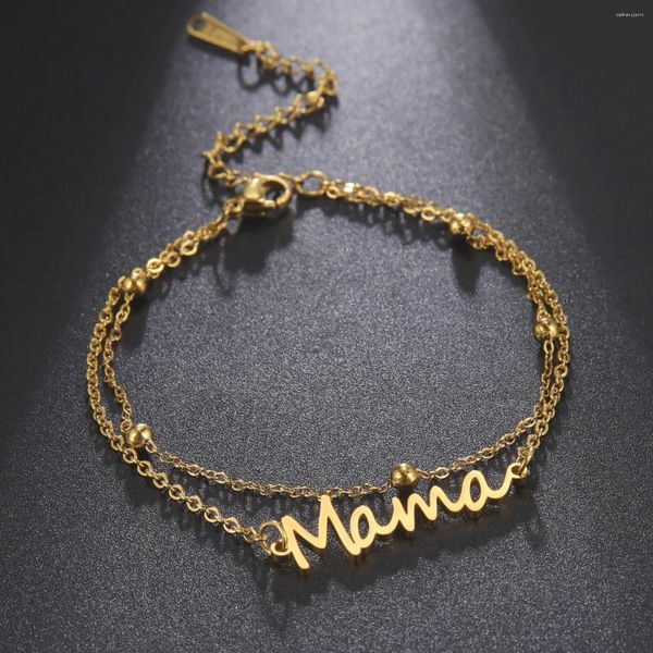 Bracelets de charme 2024 à la mode en couches de titane texte maman bracelet femmes empilées en acier inoxydable cadeau de fête des mères pour bijoux