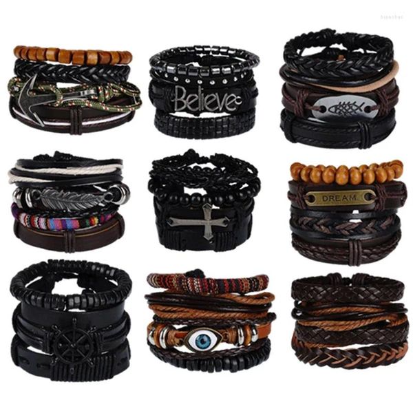 Pulseras de encanto 2024 Pulsera de cuero vintage Hombres Combo Set Cuero de vaca tejido para tendencia Joyería de uso diario