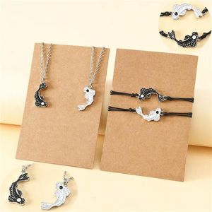 Bedelarmbanden 2024 Yin Yang Tai Chi Vis Touw Armband Hanger Ketting Chinese Traditionele Stijl Vriendschap Paar Kaart