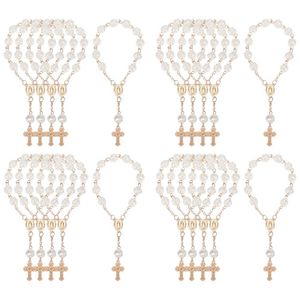 Bracelets de charme 20pcs faveurs de baptême avec croix mini chapelets perles acryliques bracelet baptême communion doigt bracelet rosaire 230907