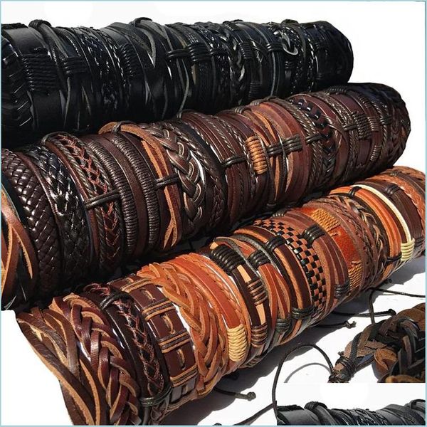 Bracelets De Charme 20 Pcs Bracelet En Cuir Costume De Mode À La Main Conceptions Arbitraires Couleur Nouveau Mélange Femmes Homme Chaîne Bracel Dhseller2010 Dhwyn