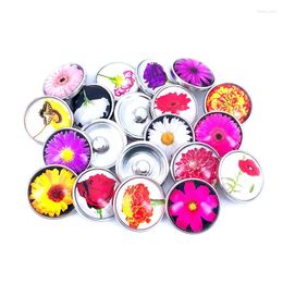 Charm Armbanden 20 stks/partij 18mm 20mm Kleurrijke Bloem Patroon Glas Cabochon Drukknopen Voor DIY Snaps Armband Ketting bevindingen N017