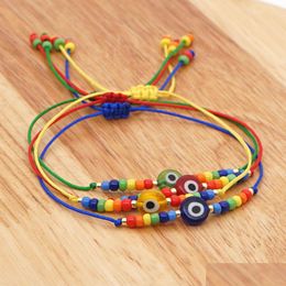 Pulseras con dijes 20 unids/lote pulseras joyería turca cuentas de ojo malvado pulsera Mujer algodón rojo Mujer Moda hecha a mano cuerda de Moda Pseras Je Dh9Tv