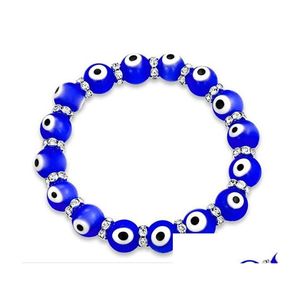 Bracelets de charme 20pcs / lot verre bleu mauvais œil cristal bracelet perlé femmes hommes fil élastique extensible bijoux grecs bijoux bracelets Dhhns