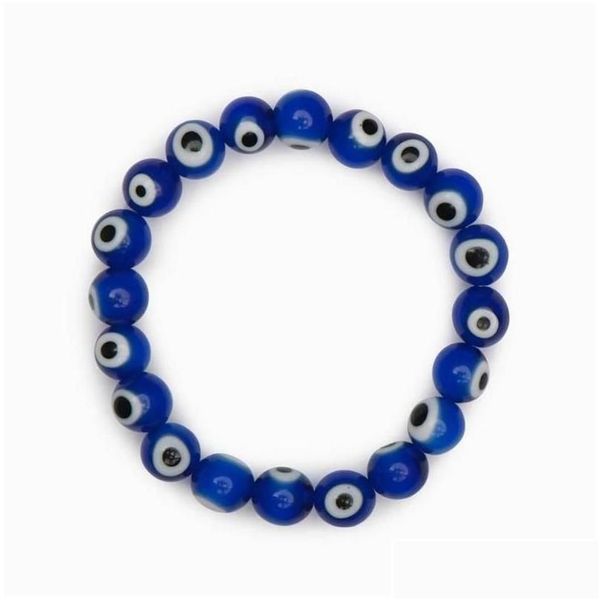 Pulseras con dijes 20 unids / lote Vidrio Azul Mal de ojo Pulsera con cuentas Mujeres Hombres Hilo elástico Estiramiento Joyería griega Entrega de gota Dhigo Dhao0