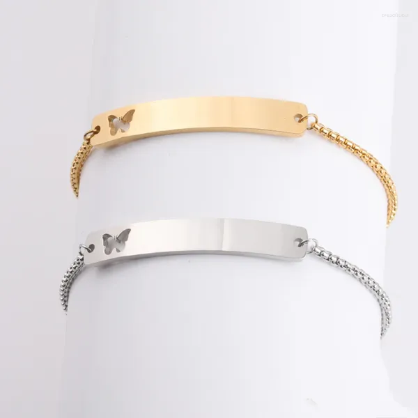 Bracelets de charme 20pcs en acier inoxydable creux papillon courbure rectangle rectangle bracelet réglable boîte chaîne bracelet avec barre pour la sculpture