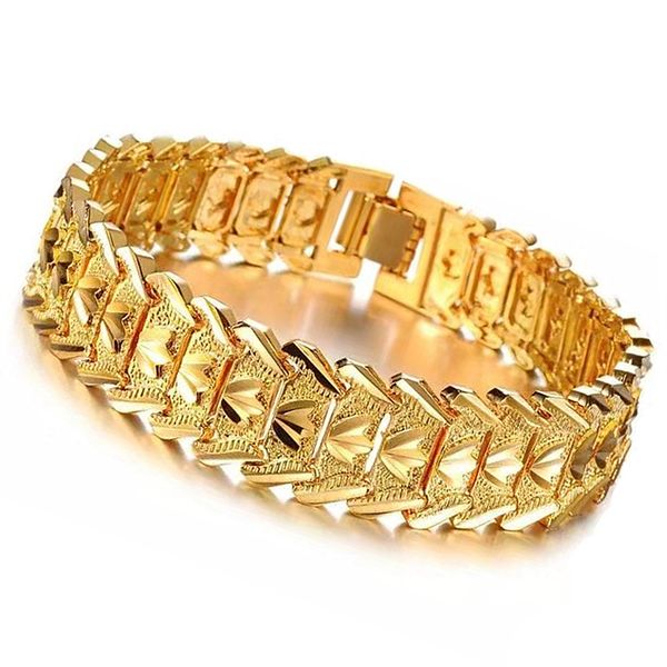 Braceletas Charm 21 cm Moda retro Moda europea Joya de oro Plata de cobre de 24k Gold Mens Versión ancha Brail de vigilancia Mala3328